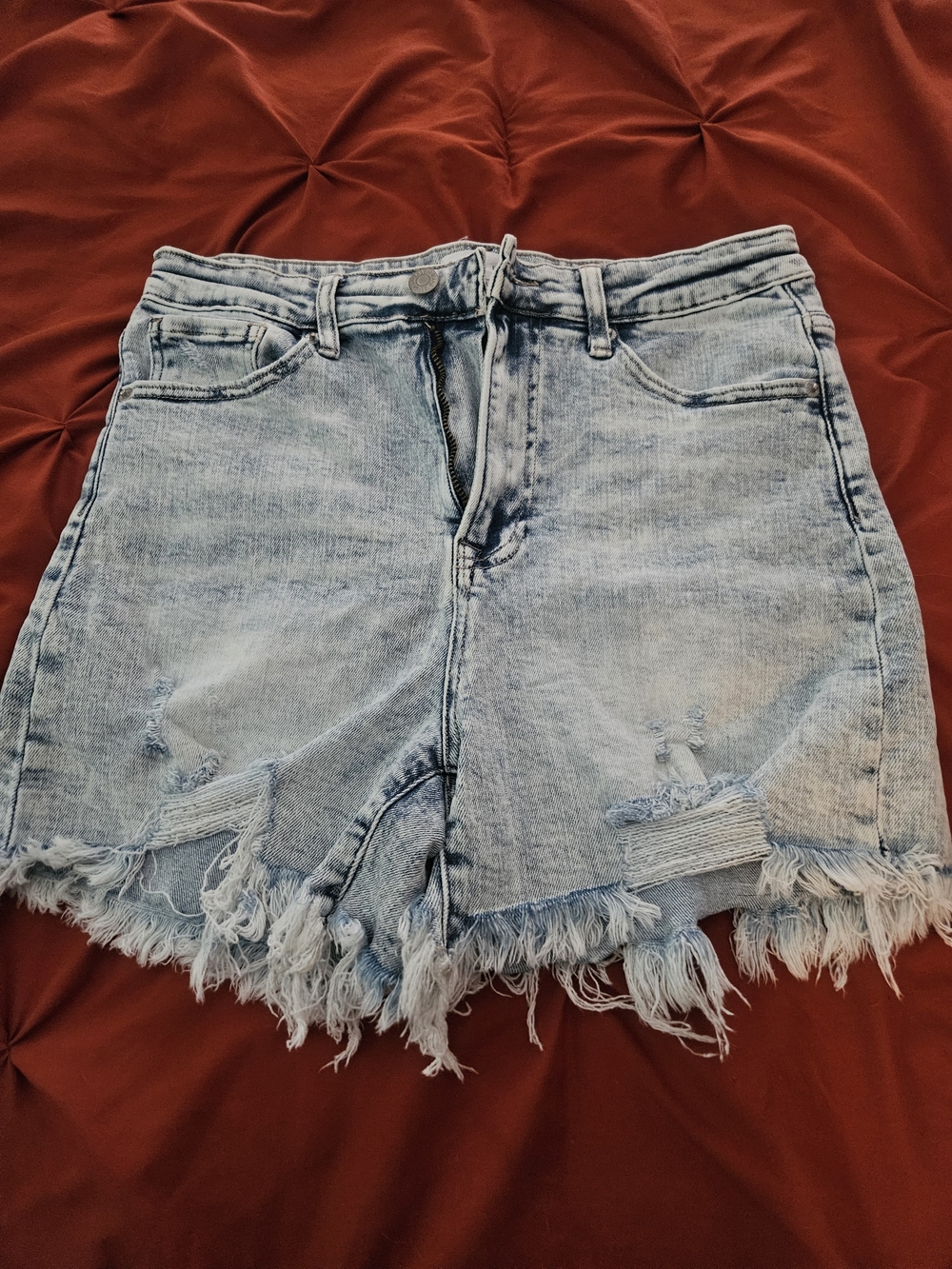 Light Wash Distressed Denim Shorts - Women's